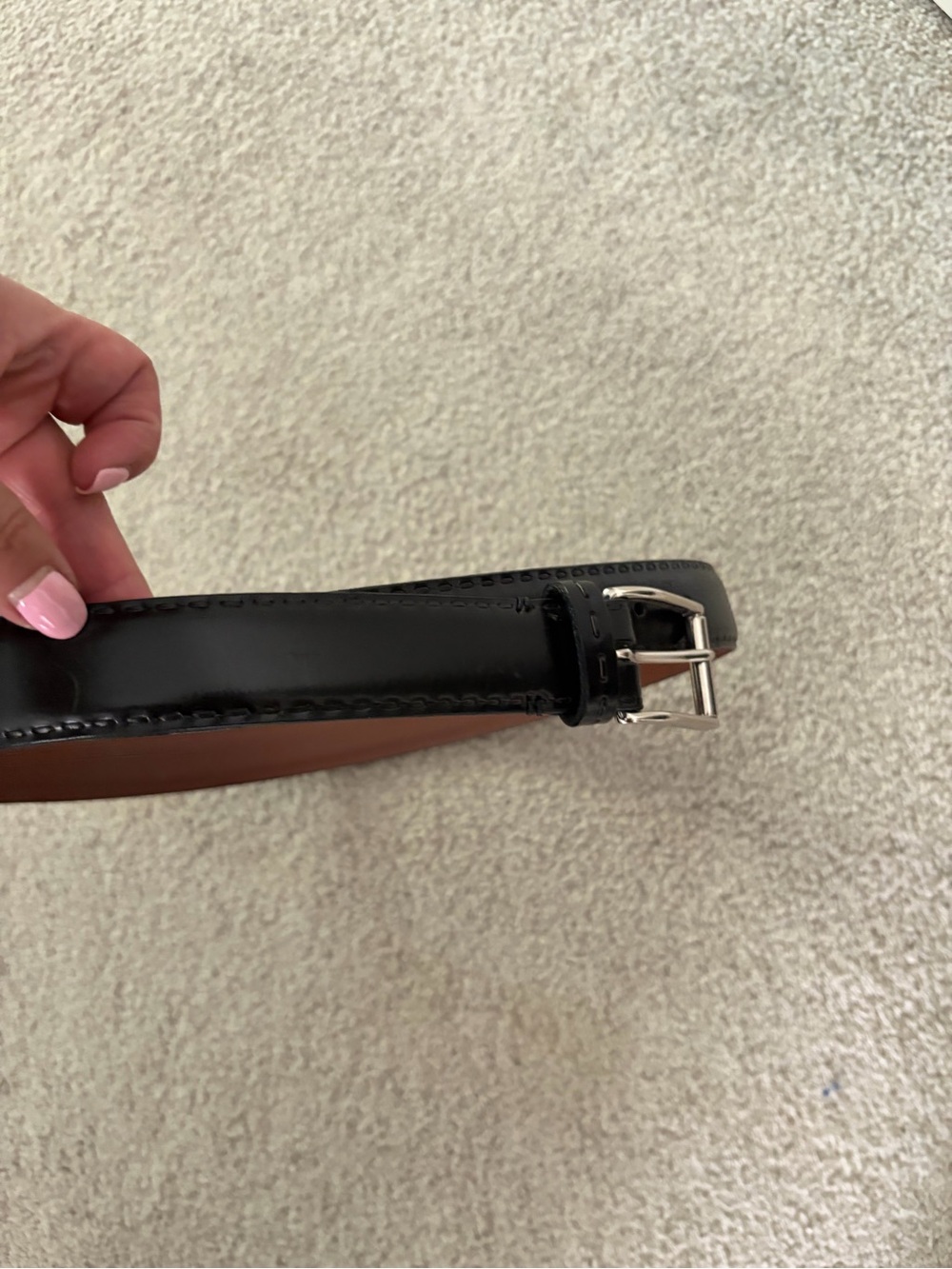 NWOT Johnston & Murphy Leather Belt in Black, Men’s Size 38, Shiny Silver Buckle